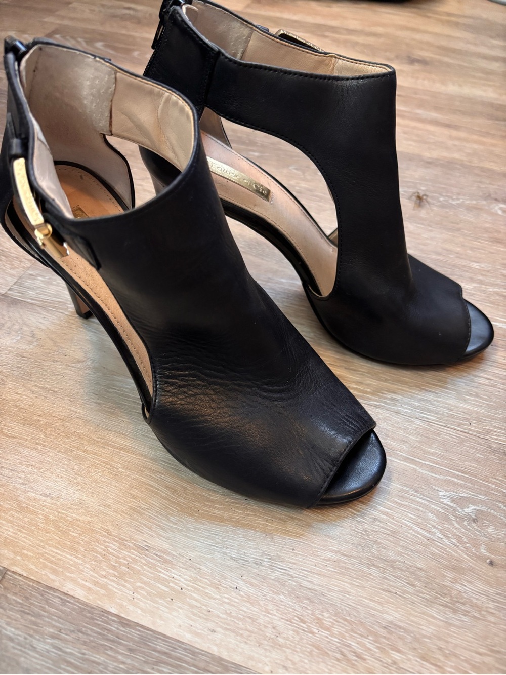 Louise et Cie Black Leather Open-Toe Cutout Heels - 8